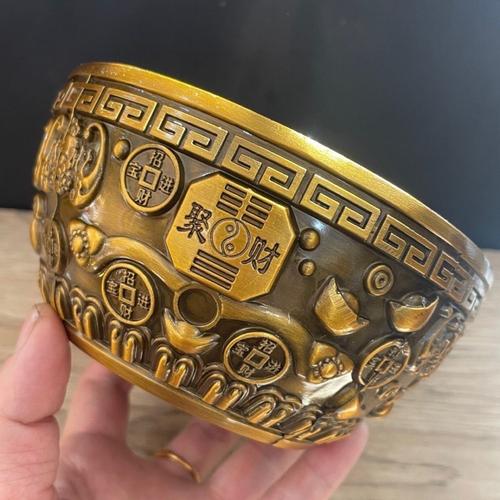 瑞居金属聚宝盆摆件五福铁艺存钱罐家用铜盆客厅工艺品
